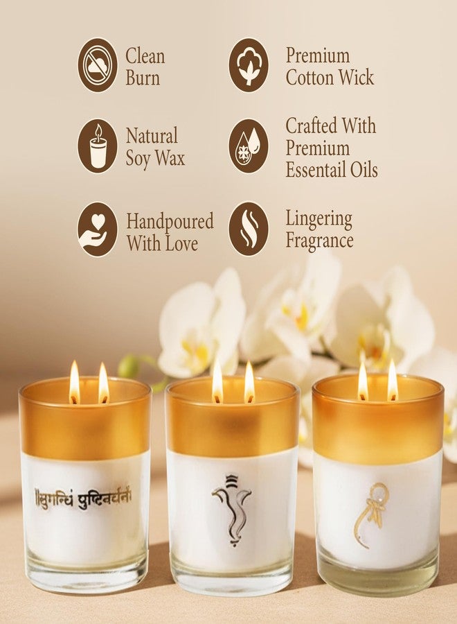 SEVA HOME Enchante Scented Candle Gift Set | Pack of 3 | Orchid, Jasmine & White Musk | 25H Burn Each | Natural Soy Wax | Festive Décor & Luxury Gifting - Image 5